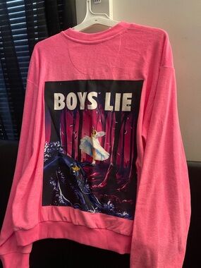 Boys Lie Princess Charming Kara Neon Pink Terry Crewneck Size XS/S NWT SOLDOUT